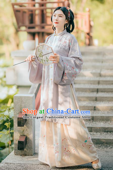 Chinese Traditional Ancient Ming Dynasty Patrician Lady Embroidered Historical Costume Complete Set for Women