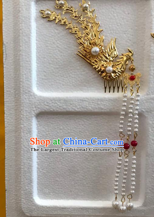 Chinese Ancient Opera Golden Phoenix Hair Comb Traditional Hanfu Hair Accessories for Women