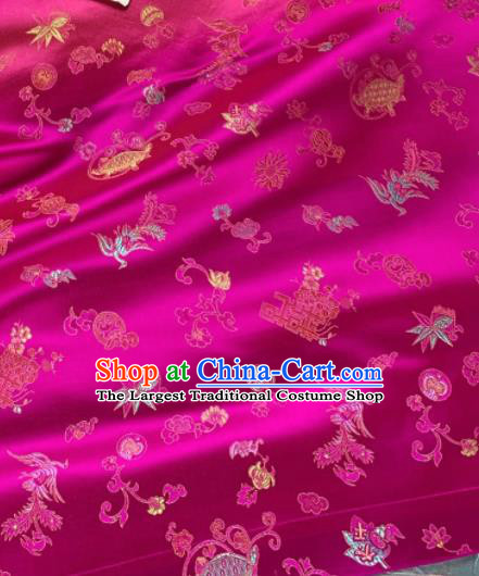 Chinese Classical Phoenix Bamboo Pattern Design Rosy Silk Fabric Asian Traditional Hanfu Brocade Material