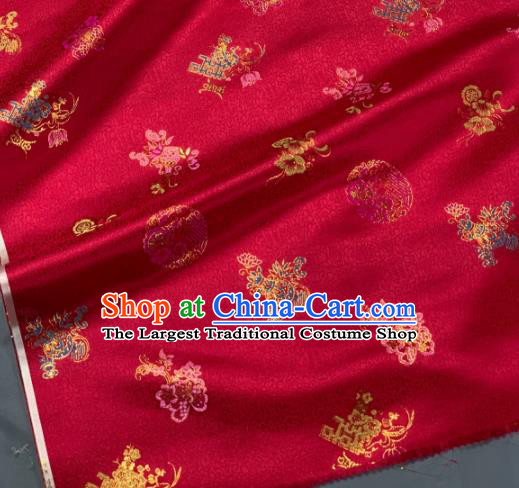 Chinese Classical Wedding Peony Pattern Design Red Silk Fabric Asian Traditional Hanfu Brocade Material