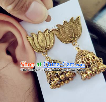 Asian India Traditional Ear Jewelry Indian Handmade Golden Earrings for Women