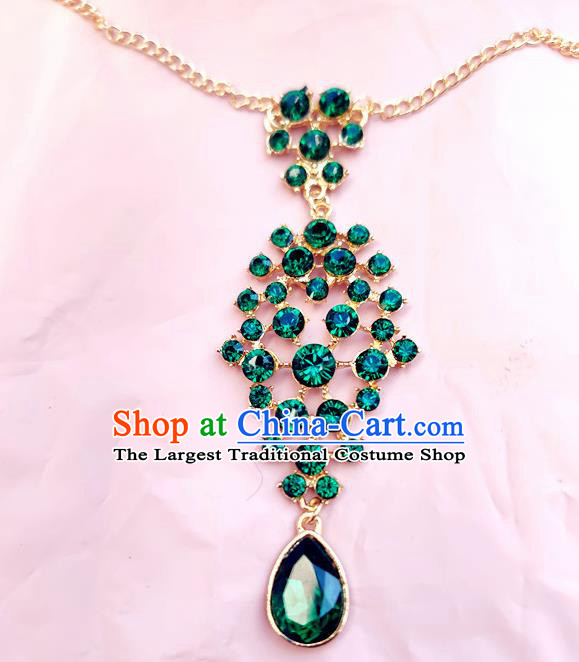 India Traditional Green Crystal Eyebrows Pendant Asian Indian Handmade Hair Accessories for Women