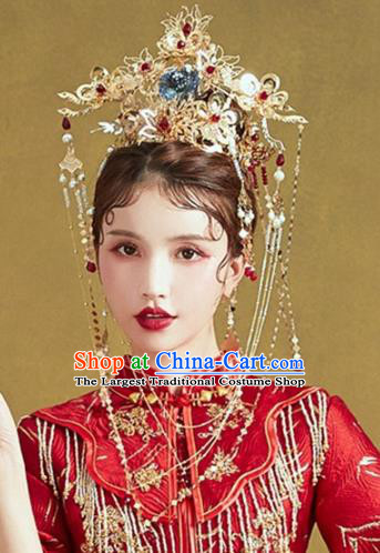 Traditional Chinese Wedding Phoenix Coronet Hairpins Headdress Ancient Bride Hair Accessories for Women