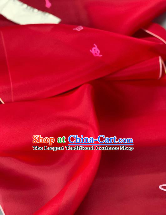 Asian Chinese Traditional Embroidered Pattern Design Red Silk Fabric Hanfu Material