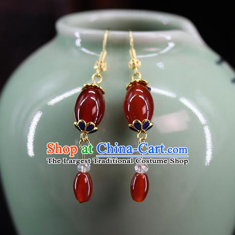 Traditional Chinese Handmade Agate Earrings Ancient Hanfu Ear Accessories for Women
