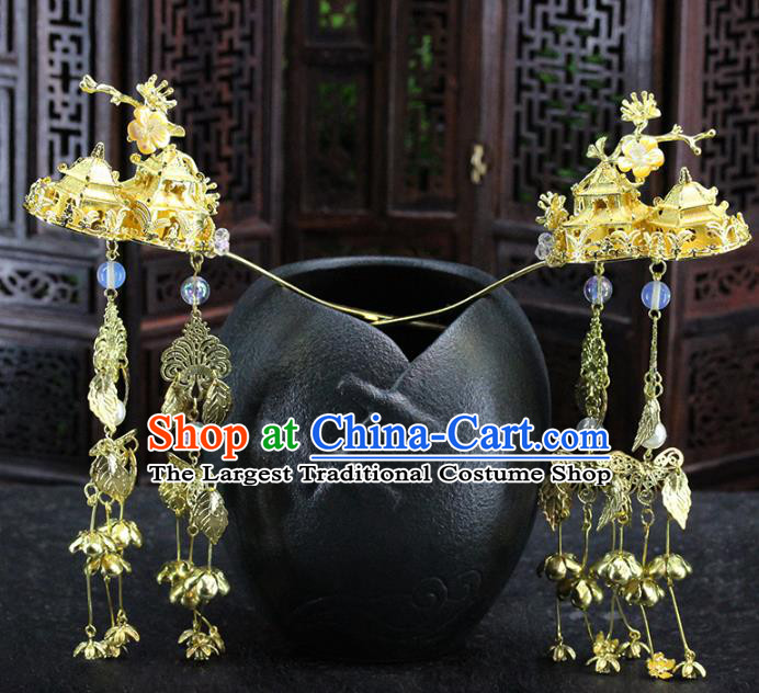 Traditional Chinese Handmade Brass Tassel Hairpin Headdress Ancient Hanfu Hair Accessories for Women