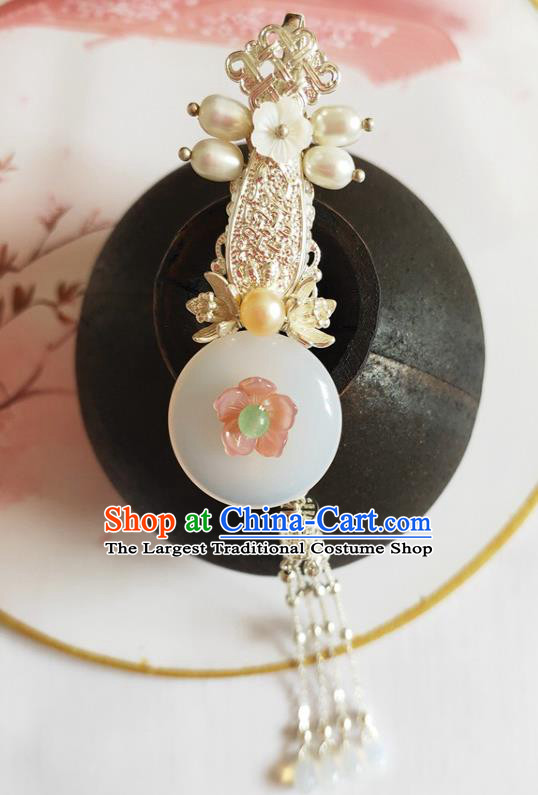 Traditional Chinese White Jade Tassel Hair Claw Hairpin Headdress Ancient Swordsman Hair Accessories for Women