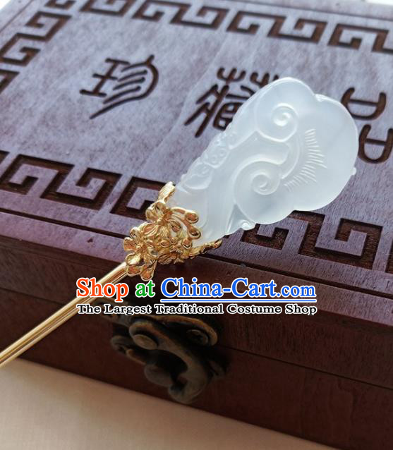 Traditional Chinese White Jade Hairpin Headdress Ancient Court Hair Accessories for Women