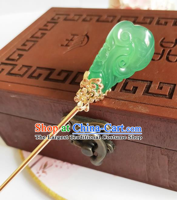 Traditional Chinese Green Jade Hairpin Headdress Ancient Court Hair Accessories for Women