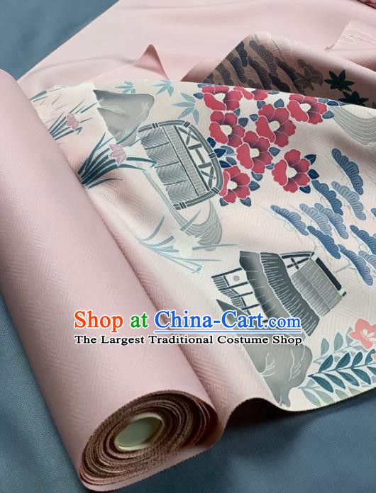 Chinese Traditional Classical Flowers Pattern Design Pink Silk Fabric Asian Hanfu Material