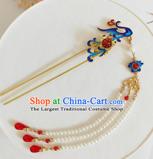Traditional Chinese Qing Dynasty Cloisonne Phoenix Tassel Hairpin Headdress Ancient Court Hair Accessories for Women