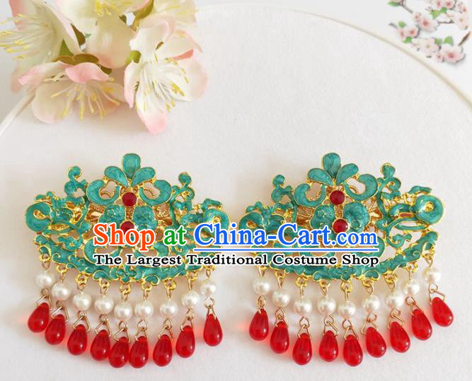 Traditional Chinese Qing Dynasty Red Beads Tassel Hairpins Headdress Ancient Court Hair Accessories for Women