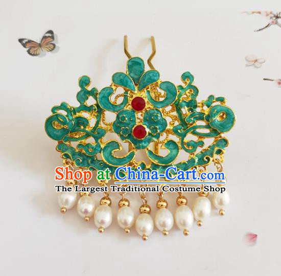 Traditional Chinese Qing Dynasty Pearls Tassel Hairpins Headdress Ancient Court Hair Accessories for Women