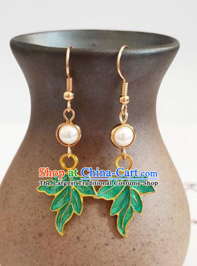 Traditional Chinese Handmade Green Maple Leaf Earrings Ancient Hanfu Ear Accessories for Women