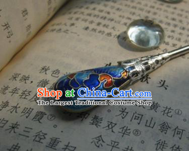 Traditional Chinese Bride Cloisonne Blue Hairpin Headdress Ancient Court Hair Accessories for Women