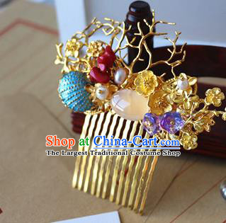 Traditional Chinese Bride Golden Plum Blossom Hair Comb Headdress Ancient Court Hair Accessories for Women