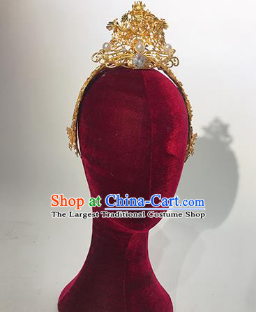 Traditional Chinese Stage Show Golden Dragon Hair Crown Headdress Handmade Catwalks Hair Accessories for Women
