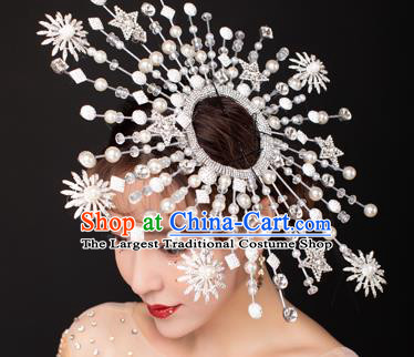 Top Stage Show Deluxe Diamante Royal Crown Headdress Handmade Catwalks Hair Accessories for Women
