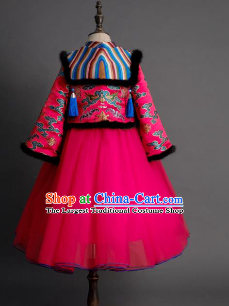 Traditional Chinese Catwalks Chorus Rosy Full Dress Compere Stage Performance Costume for Kids