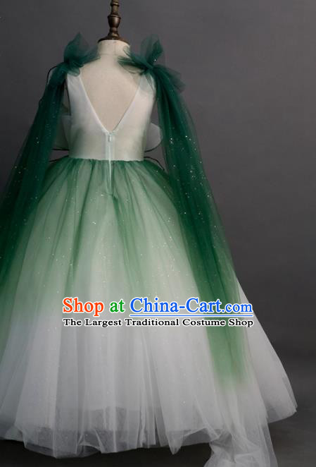 Top Children Fairy Princess Compere Light Green Full Dress Catwalks Stage Show Dance Costume for Kids