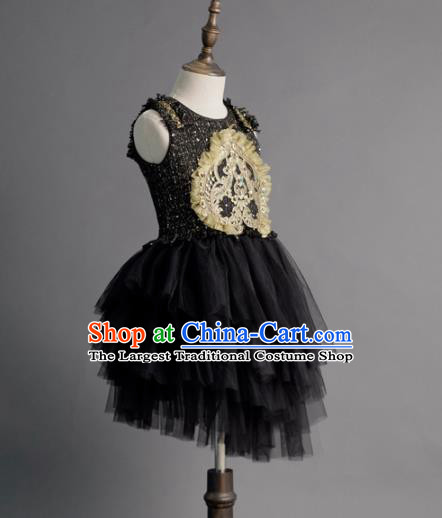 Top Children Cosplay Black Veil Short Full Dress Catwalks Compere Stage Show Dance Costume for Kids