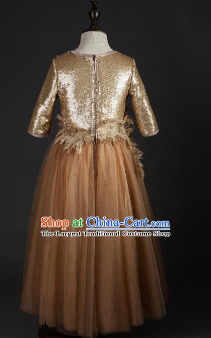 Top Children Compere Champagne Sequins Full Dress Catwalks Stage Show Dance Costume for Kids