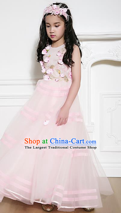Top Children Fairy Princess Pink Full Dress Compere Catwalks Stage Show Dance Costume for Kids