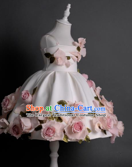 Top Children Fairy Princess Pink Roses Full Dress Compere Catwalks Stage Show Dance Costume for Kids