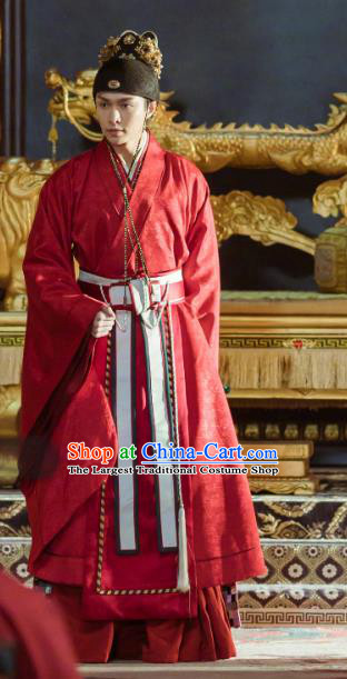 Chinese Ancient Drama Ming Dynasty Yingzong Emperor Zhu Qizhen Replica Costumes and Headpiece Complete Set