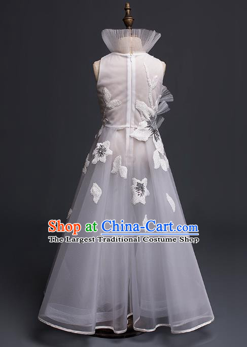 Top Children Cosplay Princess Grey Veil Long Dress Compere Catwalks Stage Show Dance Costume for Kids
