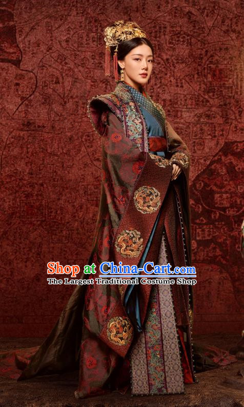 Chinese Ancient Ming Dynasty Queen Hu Shanxiang Drama Empress of the Ming Replica Costumes and Headpiece for Women