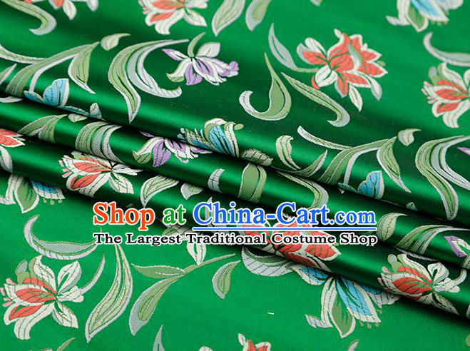 Chinese Traditional Daffodil Pattern Green Brocade Fabric Cheongsam Satin Tapestry Drapery