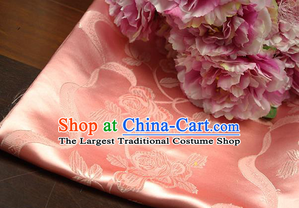 Chinese Traditional Roses Pattern Design Orange Brocade Fabric Hanfu Dress Satin Drapery