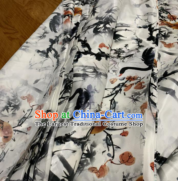 Chinese Traditional Swan Design Pattern White Silk Fabric Cheongsam Mulberry Silk Drapery