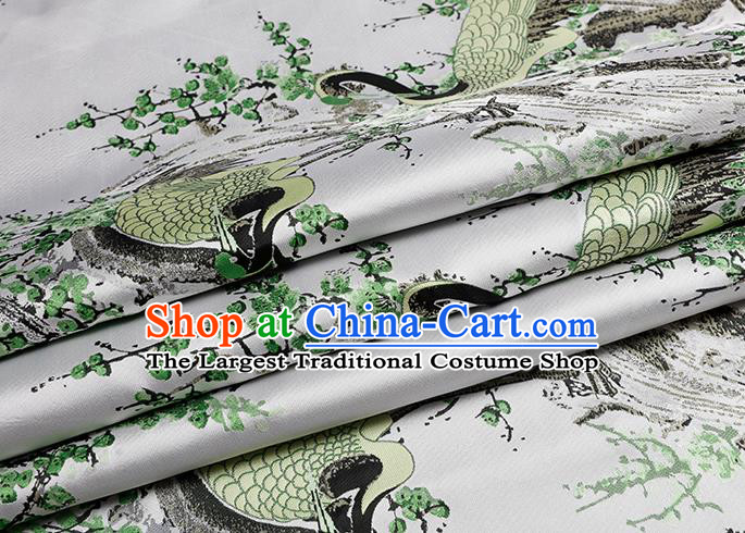 Chinese Traditional Green Plum Crane Pattern Brocade Fabric Cheongsam Tapestry Drapery