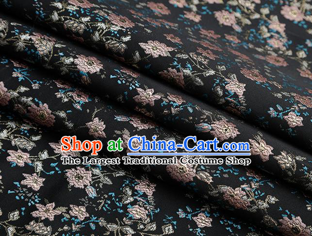 Chinese Traditional Jacquard Flowers Pattern Black Brocade Fabric Cheongsam Tapestry Drapery