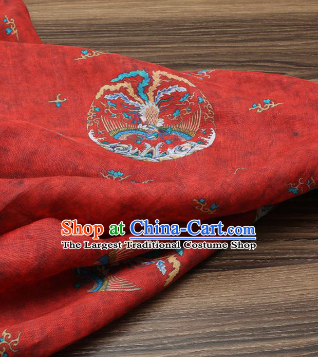 Chinese Traditional Phoenix Design Pattern Red Ramie Fabric Cheongsam Ramee Drapery