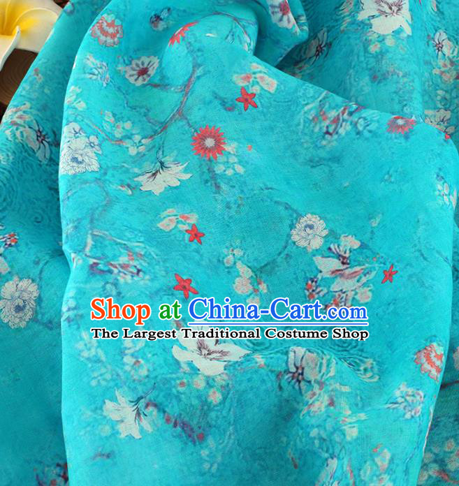 Chinese Traditional Flowers Design Pattern Blue Ramie Fabric Cheongsam Ramee Drapery