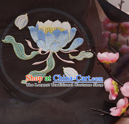 Chinese Traditional Embroidered Epiphyllum Black Cloth Applique Accessories Embroidery Patch