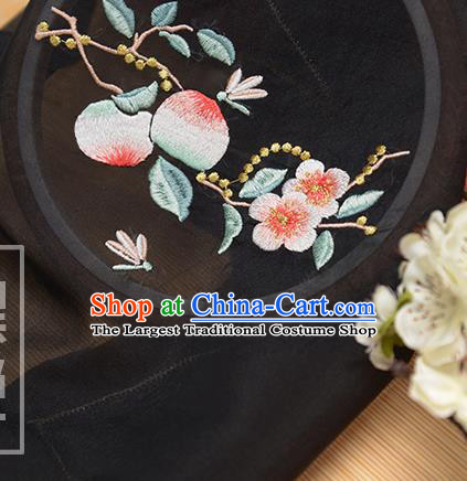 Chinese Traditional Embroidered Peach Flower Black Chiffon Applique Accessories Embroidery Patch