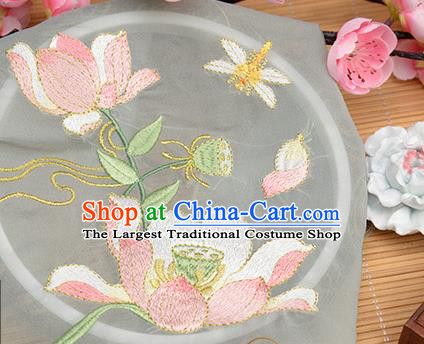 Chinese Traditional Embroidered Lotus Light Grey Chiffon Applique Accessories Embroidery Patch