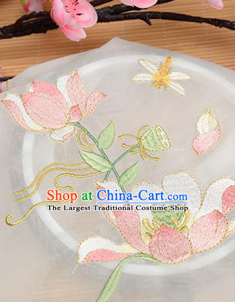 Chinese Traditional Embroidered Lotus White Chiffon Applique Accessories Embroidery Patch