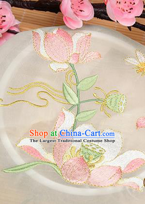 Chinese Traditional Embroidered Lotus Beige Chiffon Applique Accessories Embroidery Patch