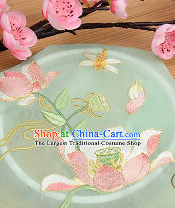 Chinese Traditional Embroidered Lotus Light Green Chiffon Applique Accessories Embroidery Patch