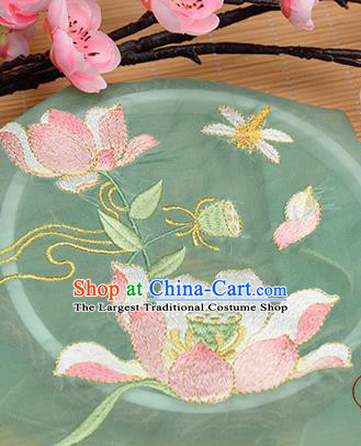 Chinese Traditional Embroidered Lotus Green Chiffon Applique Accessories Embroidery Patch