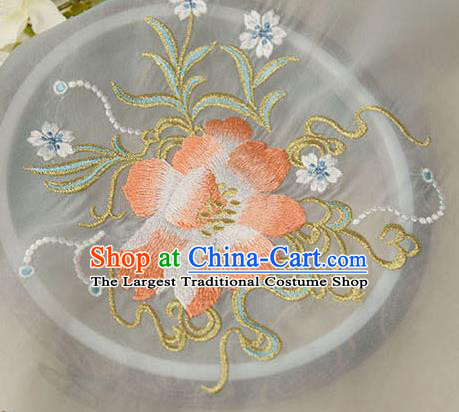 Chinese Traditional Embroidered Floral Grey Chiffon Applique Accessories Embroidery Patch