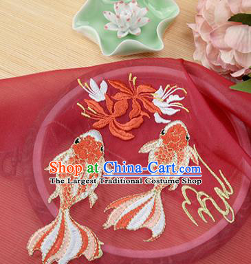 Chinese Traditional Embroidered Goldfish Red Chiffon Applique Accessories Embroidery Patch
