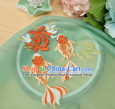 Chinese Traditional Embroidered Goldfish Green Chiffon Applique Accessories Embroidery Patch