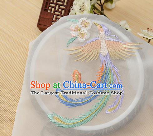 Chinese Traditional Embroidered Phoenix White Chiffon Applique Accessories Embroidery Patch