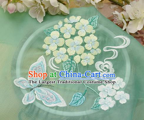 Chinese Traditional Embroidered Hydrangea Butterfly Green Chiffon Applique Accessories Embroidery Patch